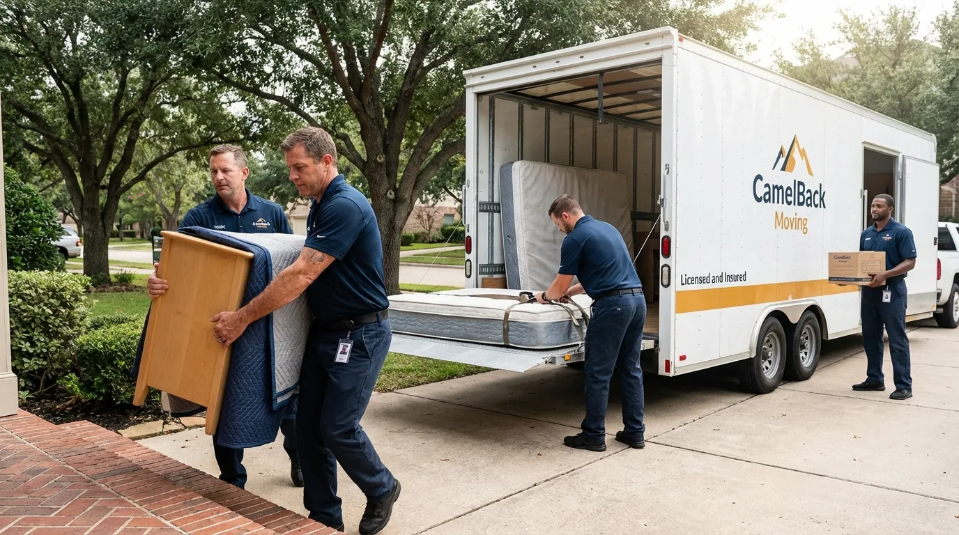 Crew loading residential truck for cross-state move from Dyer, IN